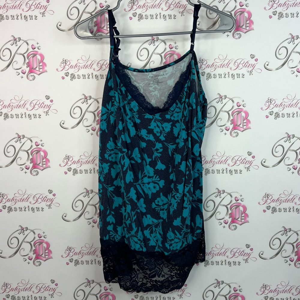 Lane Bryant tank top camo floral flowers lace Teal and Black Floral Tank Top